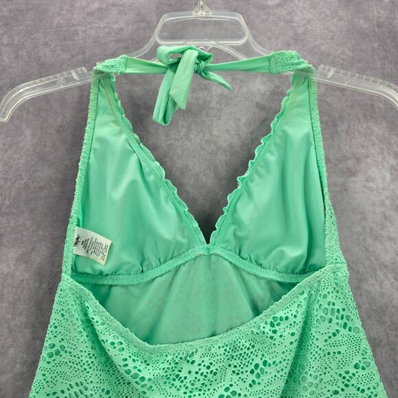 103. Mossimo Green Eyelet Halter Padded Swimwear Tankini Tank Top Medium M - Picture 5 of 6